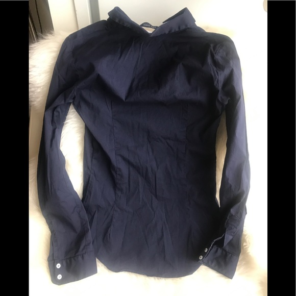 Zara navy half button down blouse xs - Picture 5 of 5